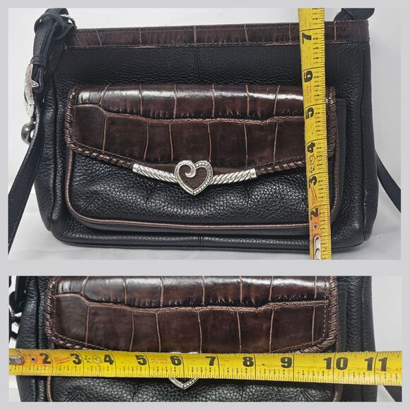 Brighton Womens Leather Crossbody Bag Wallet Organizer Purse Black Brown Charm - Picture 12 of 13